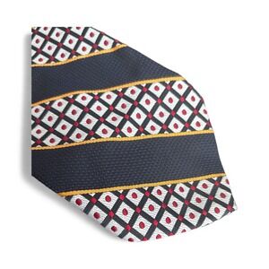 Men's Geometric Striped Necktie —‎ Navy, Red & Gold — 57" x 4"